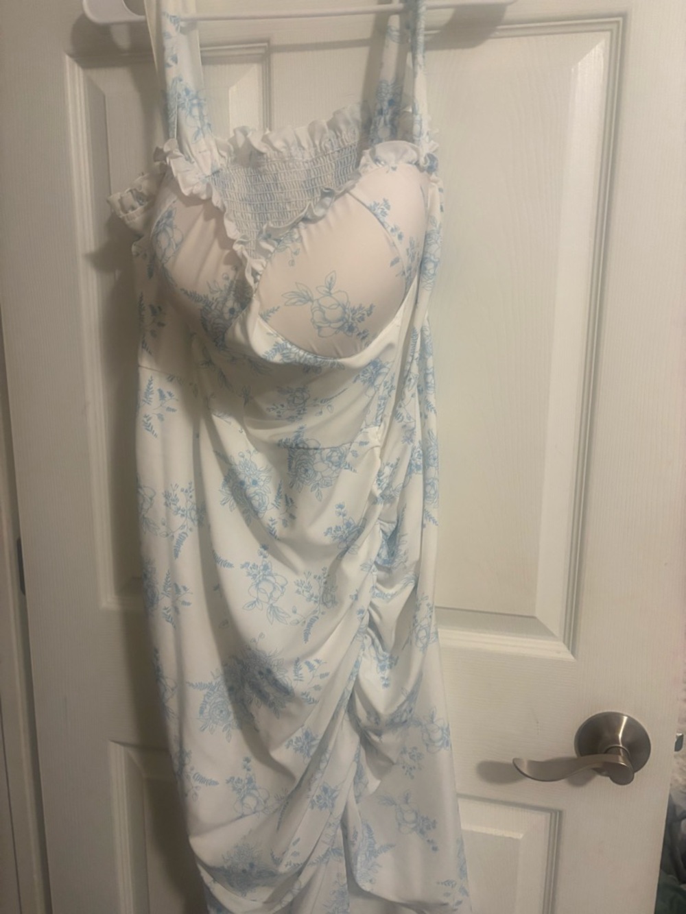 Cider White Floral Mini Dress with Light Blue Print